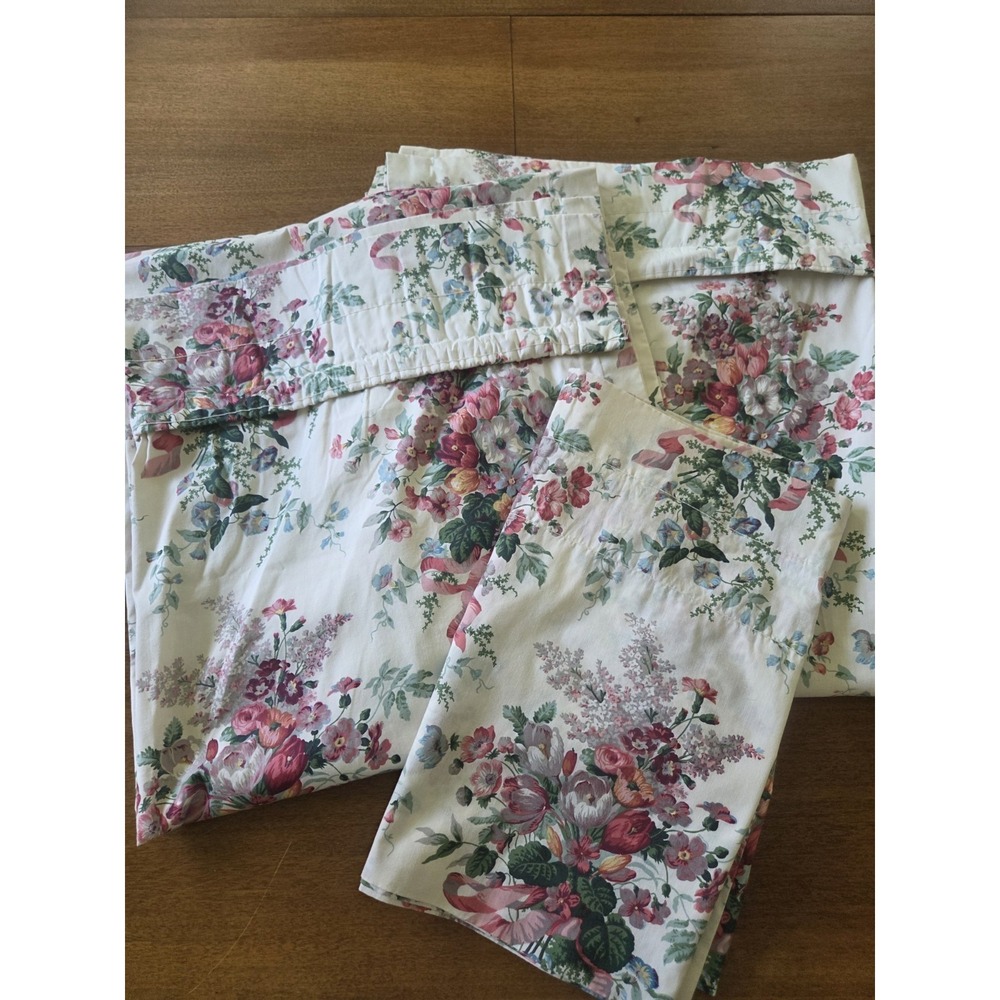 Vtg Croscill English Garden Panels Set Three Piece Curtains Valance Cottagecore